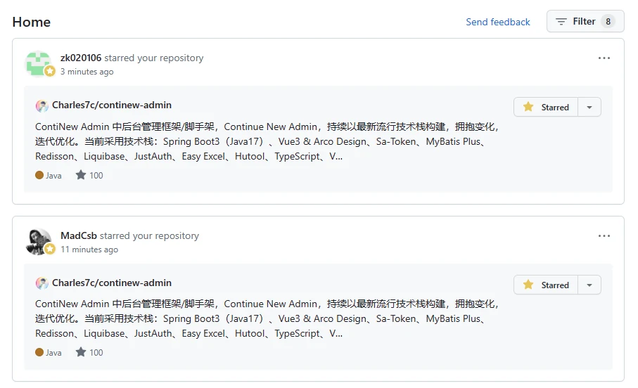 GitHub - ContiNew Admin 达成 100 Star